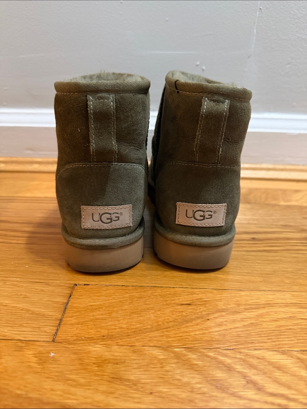 UGG Olive Green Classic Mini Shearling Ankle Boots - Picture 2 of 6